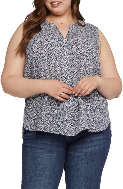 Print Sleeveless Pleat Back Top (Plus Size)