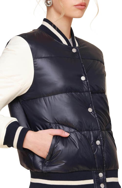 Shop Avec Les Filles Quilted Water Resistant Varsity Bomber Jacket In Navy-ivory