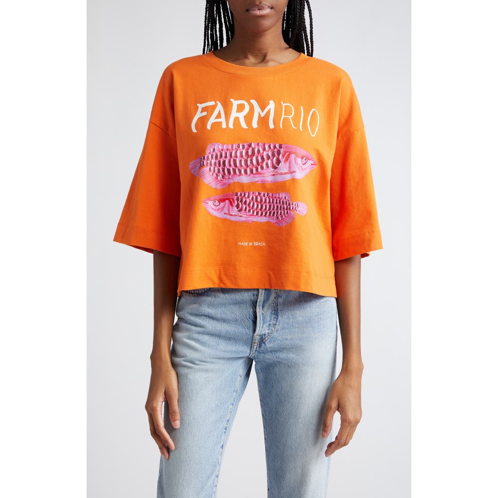 Farm Rio Tropical Fish Cotton Graphic T-shirt In Orange
