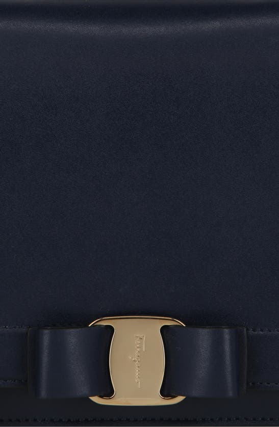 Shop Ferragamo Vara Smooth Leather Shoulder Bag In Navy