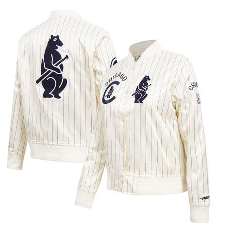Men's Pro Standard Cream Chicago Cubs Cooperstown Collection Pinstripe Retro Classic Full-Button Satin Jacket
