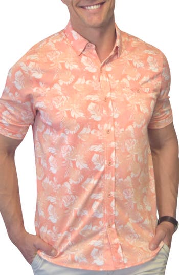 Shop Nicoby Birdseye Knit Short Sleeve Button-up Shirt In Tangeline
