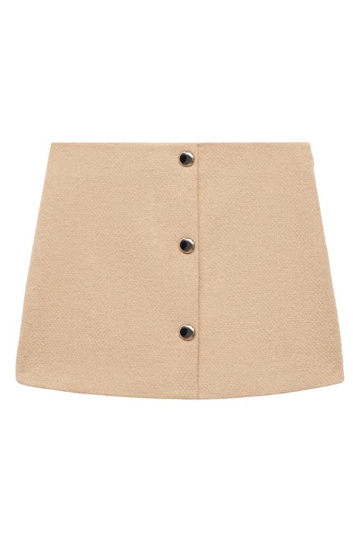 Mango Button Detail Cotton Blend Tweed Miniskirt In Medium Brown