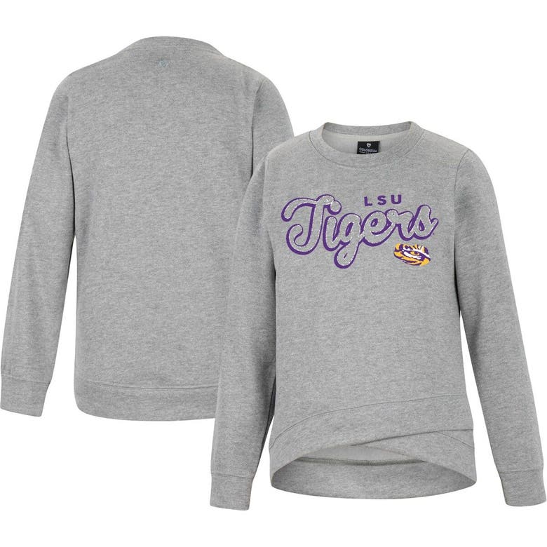 Colosseum Kids' Youth  Heather Gray Lsu Tigers Whohoopers Bling Crossover Pullover Sweatshirt