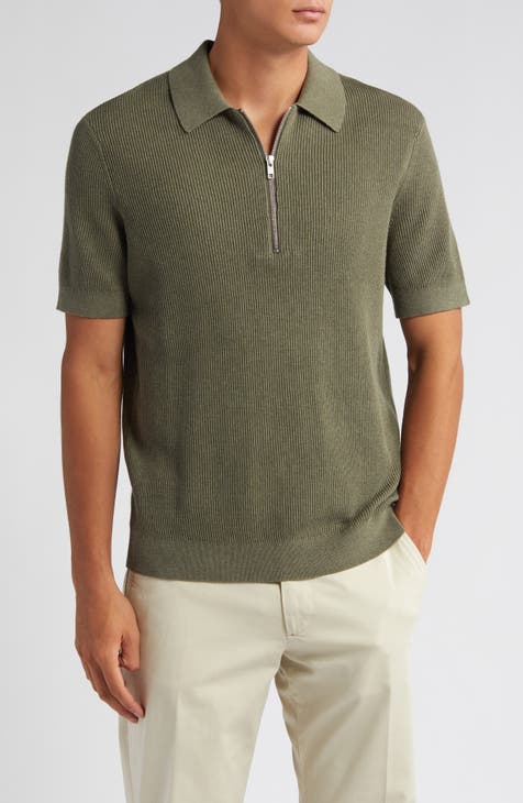 Hansie Zip Ribbed Organic Cotton Sweater Polo