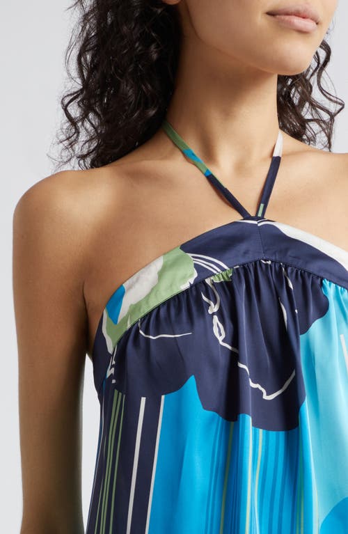 Shop Ramy Brook Eunice Halter Satin Top In Spring Navy Amore