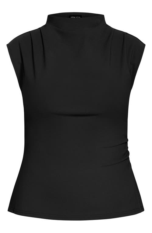 Shop City Chic Charlize Pleated Funnel Neck Stretch Crepe Top In Black