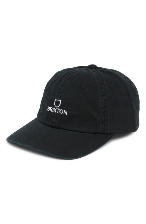 Brixton Alpha Adjustable Cotton Baseball Cap In Black/white Vintage Wash