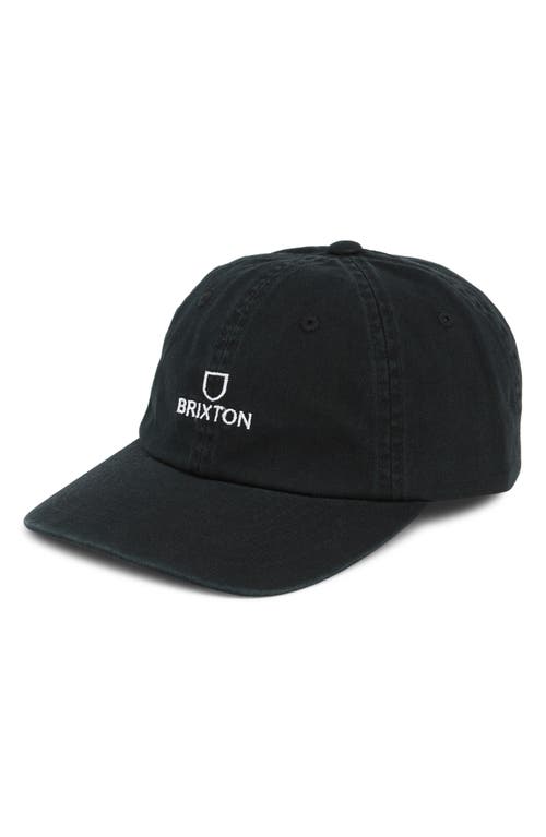 Shop Brixton Alpha Adjustable Cotton Baseball Cap In Black/white Vintage Wash