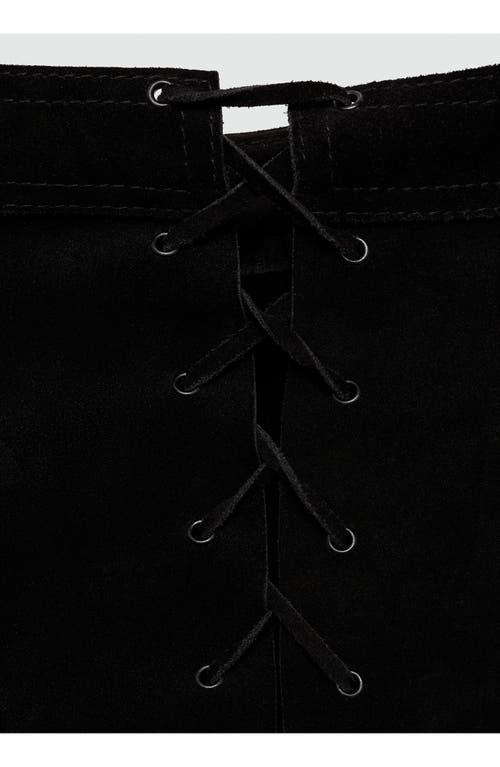 Mango Cloe Lace-up Leather Shorts In Black