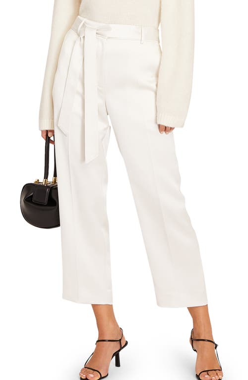 Belted Slim Fit Satin Pants in Off White/Blanc Casse