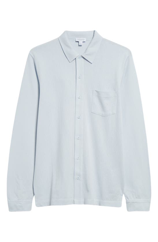 Sunspel Riviera Long Sleeve Cotton Mesh Button-up Shirt In Light Blue