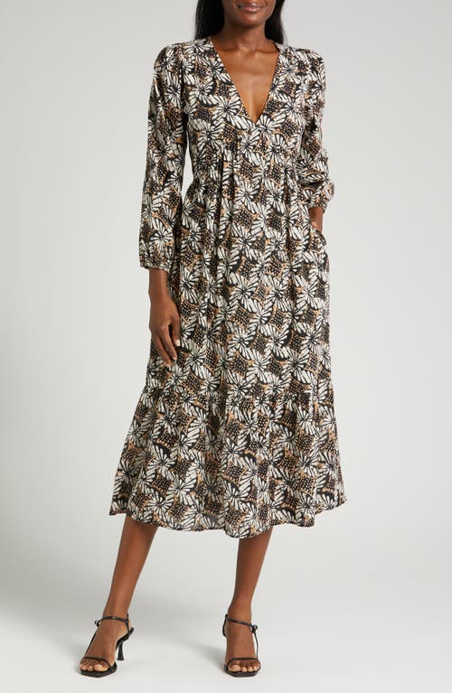 XÍRENA Ella Print Long Sleeve Midi Dress Tobacco Petal at Nordstrom,