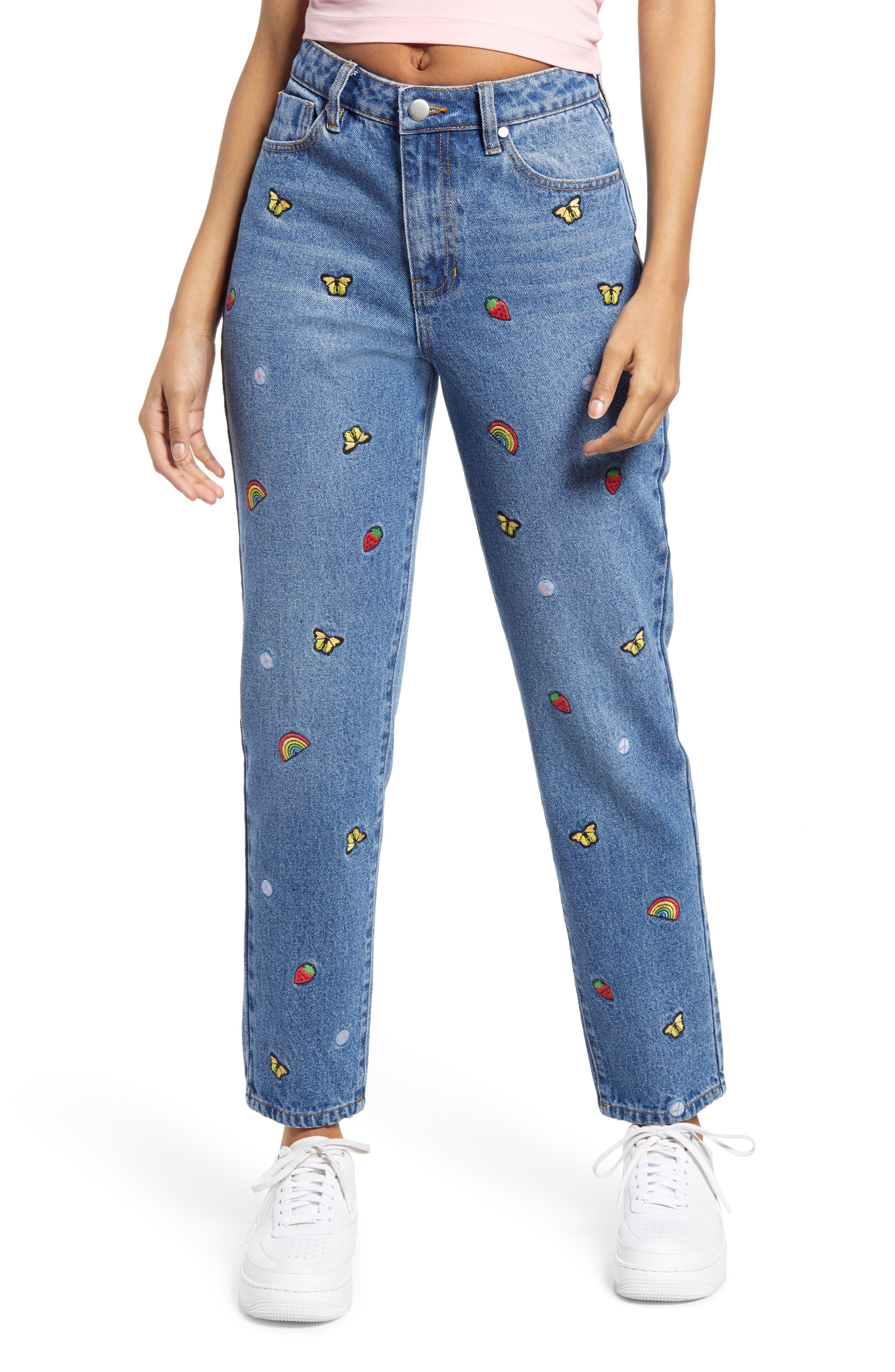 embroidered mom jeans