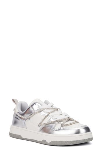 New York And Company Fable Metallic Sneaker In Silver