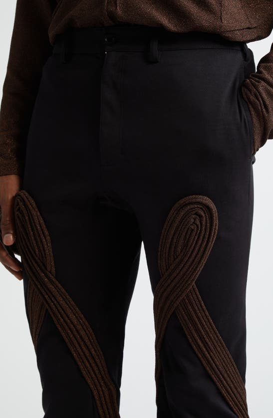 Shop Kiko Kostadinov Deultum Corded Appliqué Flare Trousers In Jet Black / Sparkle Brown