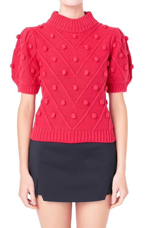 English Factory Pompom Puff Sleeve Sweater at Nordstrom,
