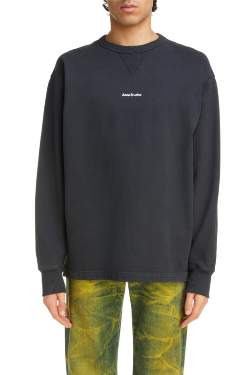 Acne Studios Small Logo Embroidered Organic Cotton Sweatshirt Black at Nordstrom,