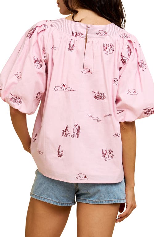 Shop Ciebon Rosa Embroidered Puff Sleeve Top In Pink