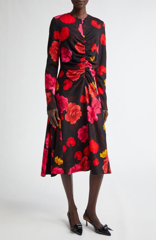 Shop Erdem Floral Long Sleeve Stretch Jersey Midi Dress In Black/red Multi