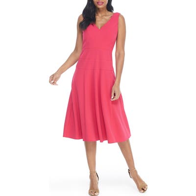 Maggy London Seamed V-Neck Fit & Flare Dress, Pink