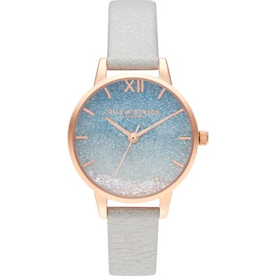 Olivia Burton Wishing Waves Shimmer Leather Strap Watch, 30Mm