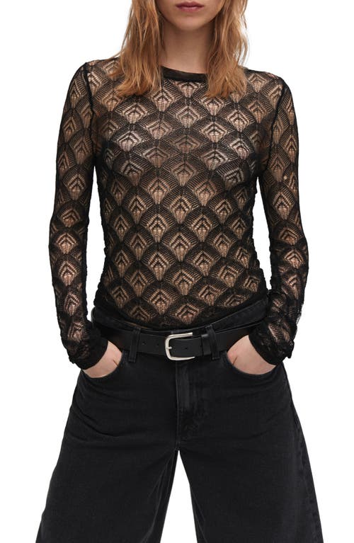 MANGO Geometric Openwork Sheer T-Shirt in Black at Nordstrom, Size Small