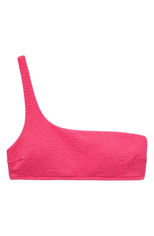 Mango Textured One-shoulder Bikini Top In Bright Pink