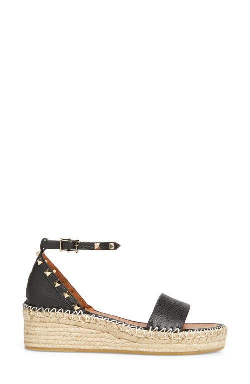 Shop Valentino Garavani Rockstud Espadrille Platform Wedge Sandal In Nero/light Cuir