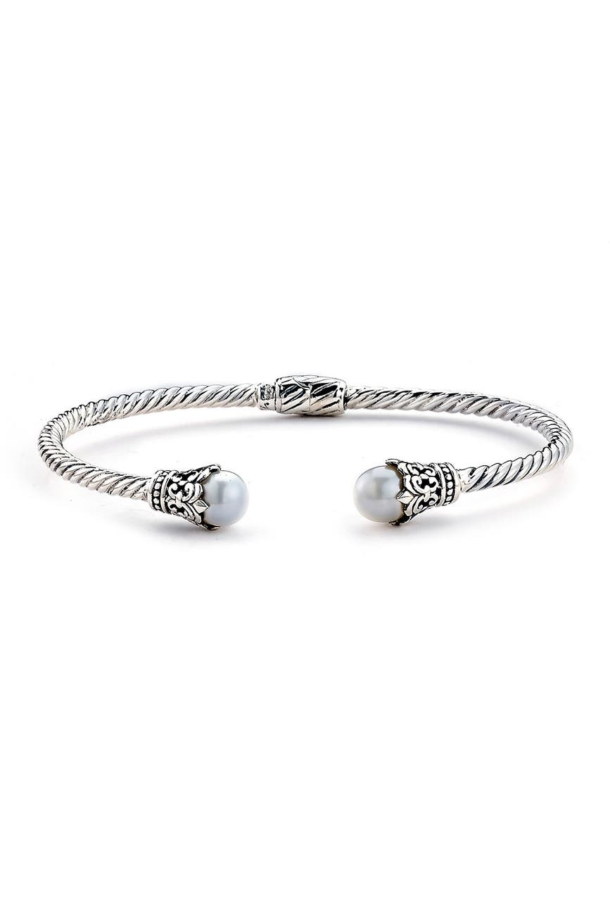 Samuel B Jewelry | Sterling Silver Twisted 3mm White Pearl Bangle ...
