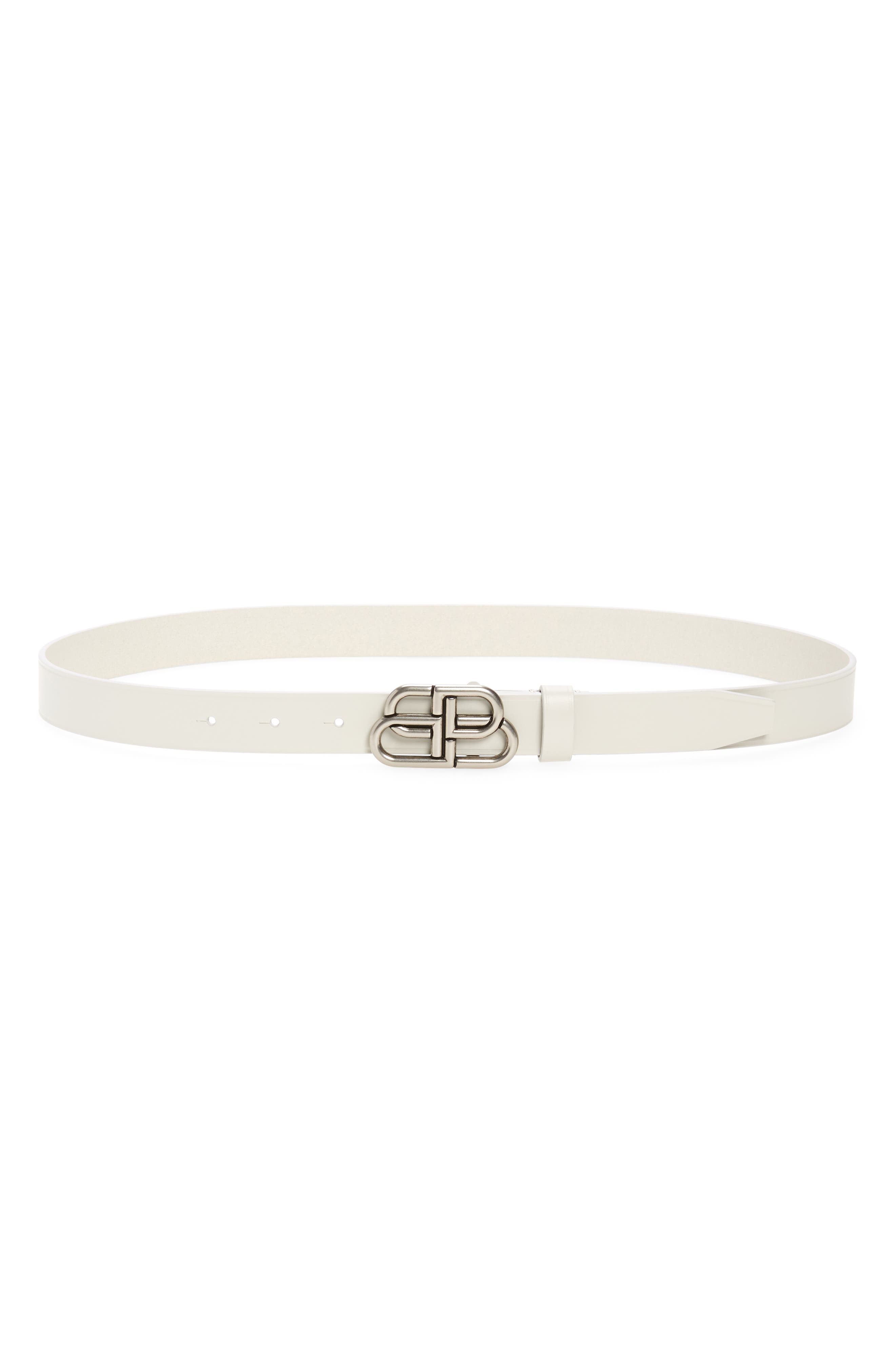 Balenciaga BB Logo Buckle Leather Belt in Chalky White at Nordstrom, Size 105