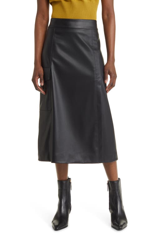Treasure & Bond Faux Leather Midi Skirt in Black
