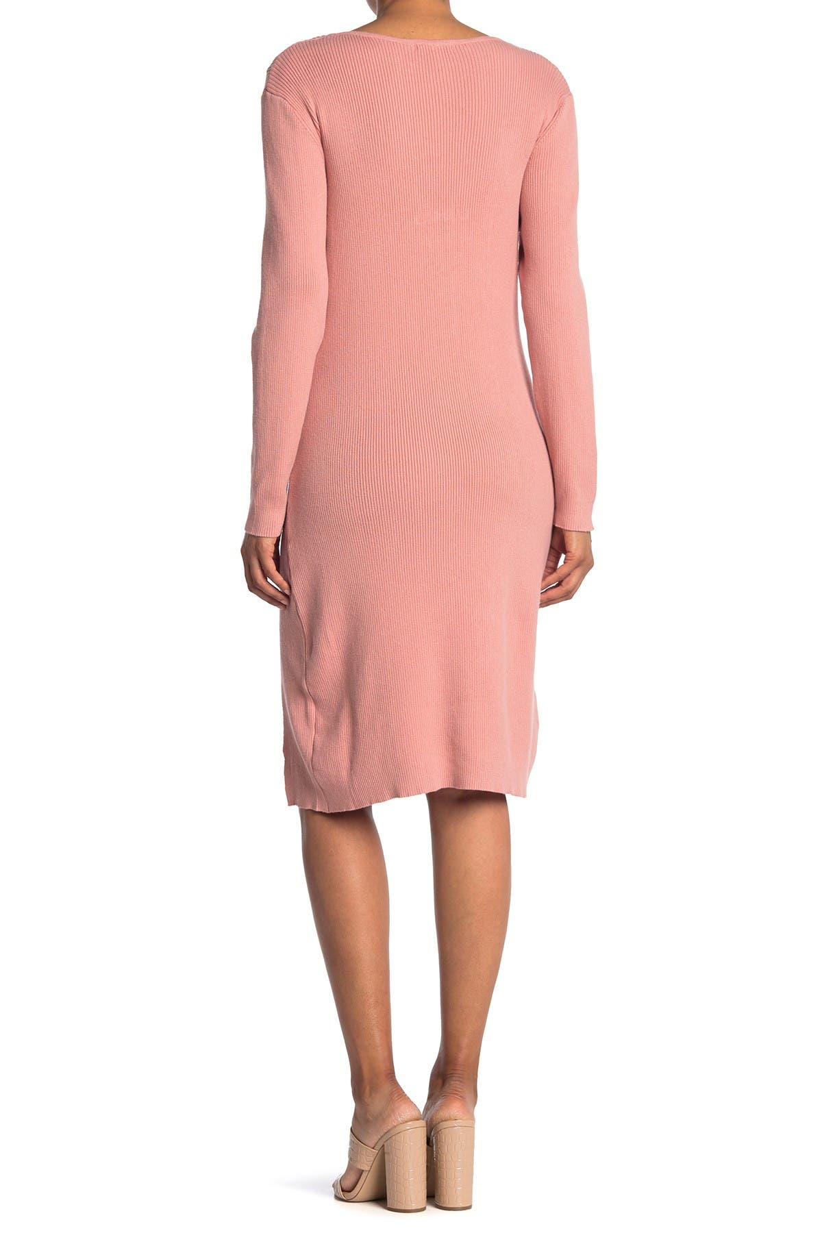 Stitchdrop Scoop Neck Rib Knit Slit Sweater Dress In Medium Pink
