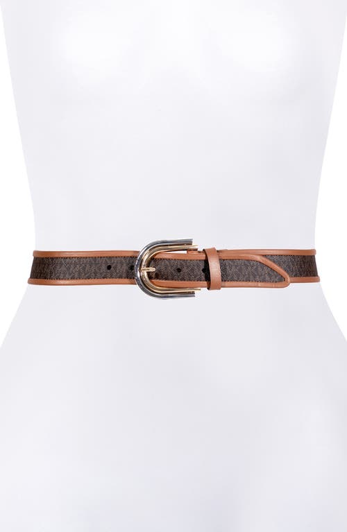 Two-Tone Logo Belt in Brown/Gold