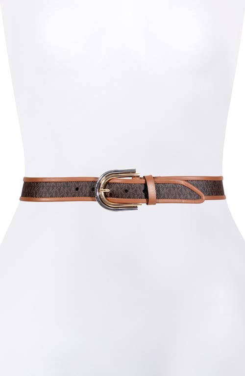 Michael Michael Kors Two-tone Logo Belt In Brown/gold