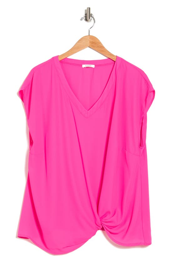 Pleione Twisted Hem Hi-low Top In Neon Pink