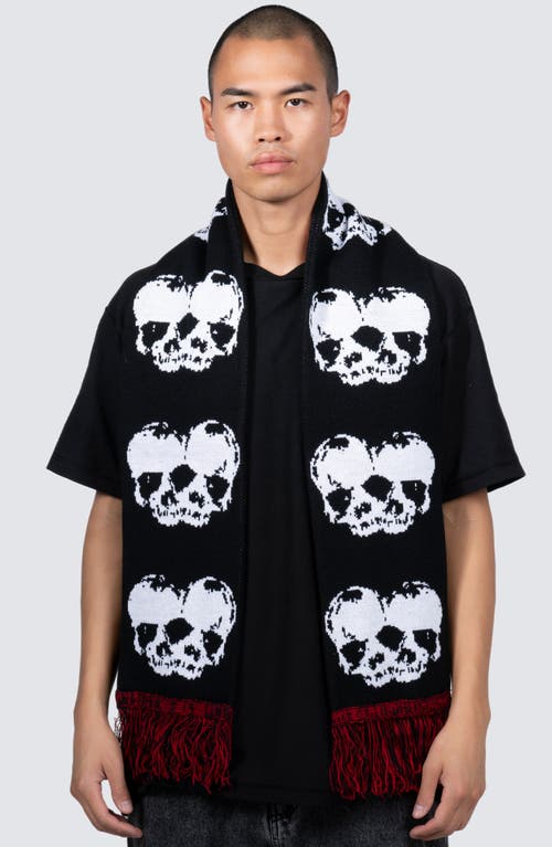 Pleasures Skull Graphic Fringed Scarf In Black
