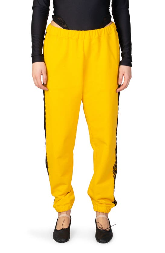 Vaquera Unisex Lace Trim Cotton Track Joggers In Yellow