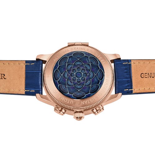 Shop Heritor Automatic Apostle Leather-band Watch W/ Day/date In Rose Gold/blue