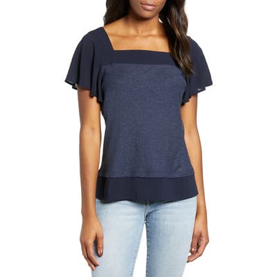 Vince Camuto Layered Look Flutter Sleeve Top, Blue/green