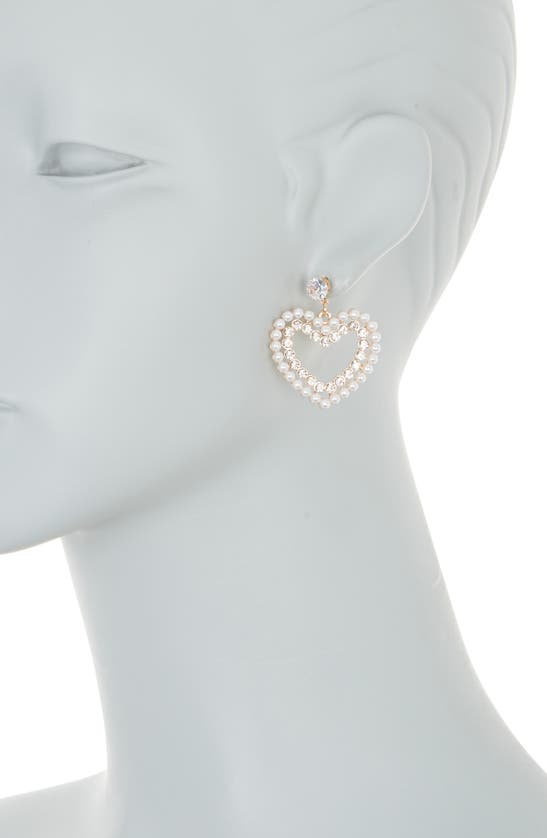 Shop Cara Crystal & Imitation Pearl Heart Drop Earrings In Gold/ Pearl