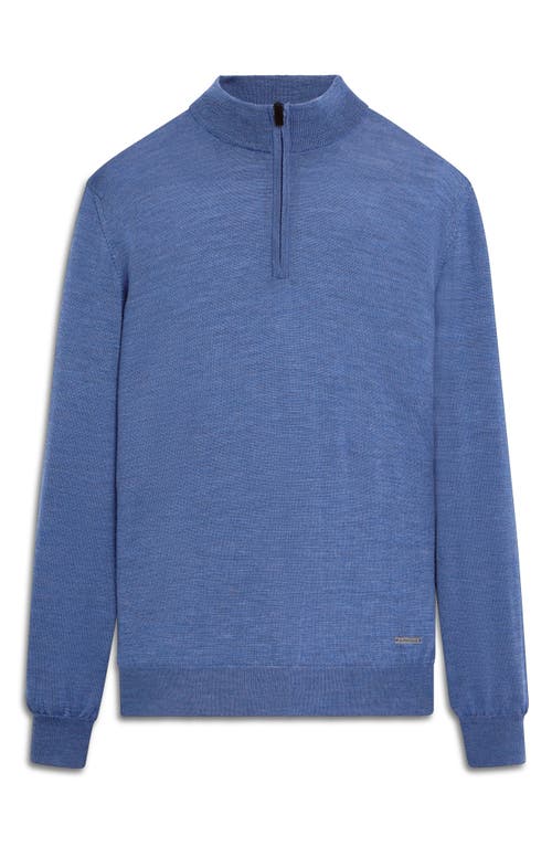 Bugatchi Merino Wool Quarter Zip Pullover In Denim