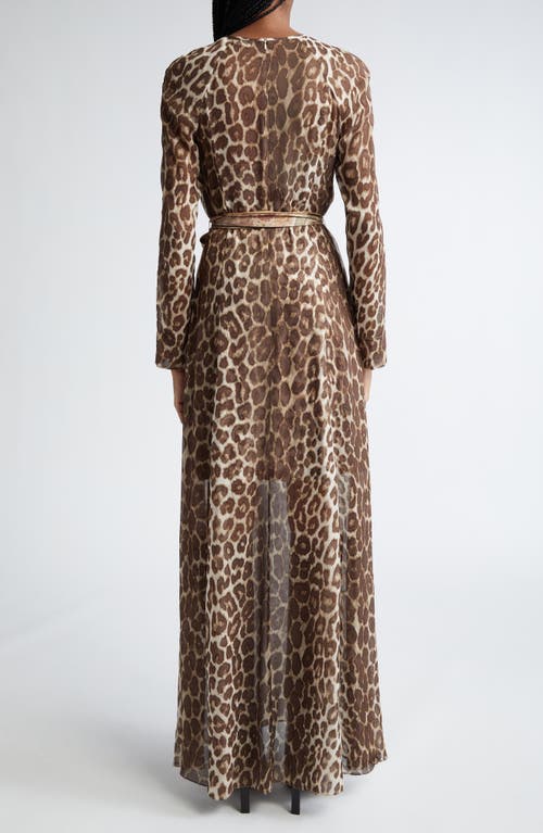 Shop Zimmermann Illustration Leopard Print Belted Long Sleeve Maxi Dress In Chocolate Leopard