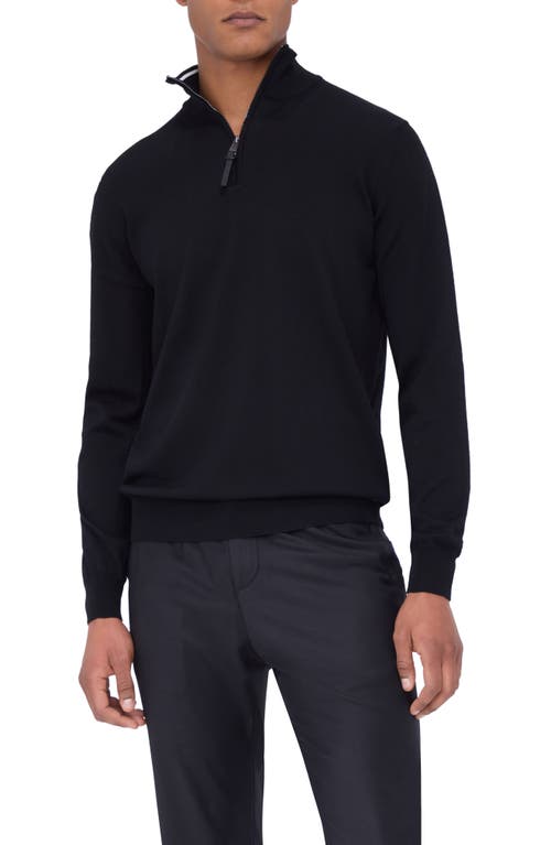 Bugatchi Water Repellent Merino Wool Quarter-zip Pullover In Black