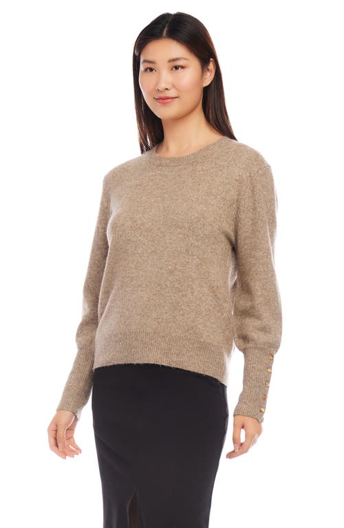 Shop Karen Kane Button Cuff Crewneck Sweater In Wheat