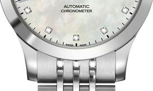 Shop Longines Record Diamond Bracelet Watch, 30mm In Silver/mop/silver