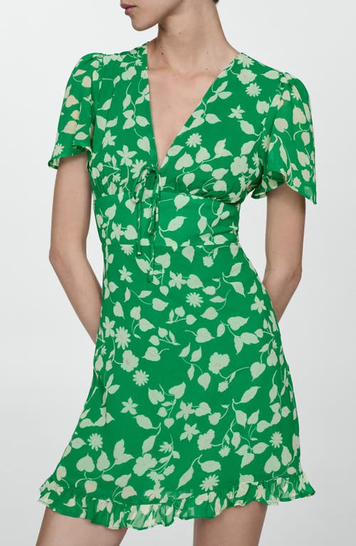 Shop Mango Polka Dot Flutter Sleeve Minidress In Green