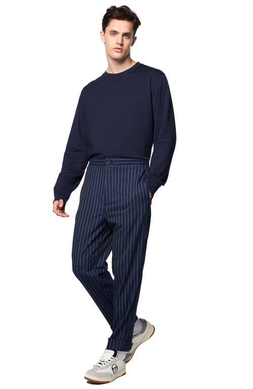 Sergio Tacchini Gessato Pinstripe Stretch Herringbone Track Pants In Maritime Blue