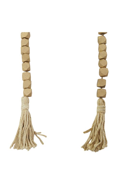 Willow Row Bohemian Wood Beaded Tassel Garland In Gold