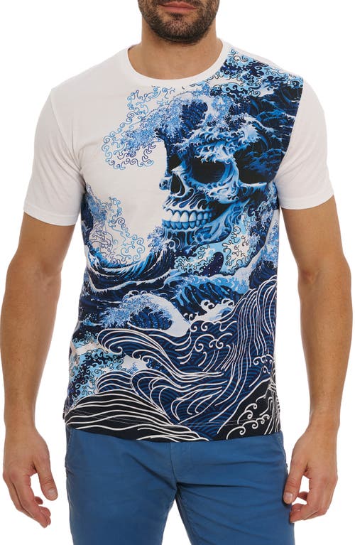 Skull Wave Cotton Graphic T-Shirt in Blue